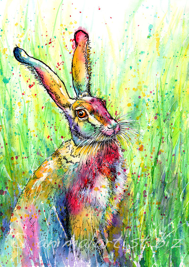 rainbow hare painting